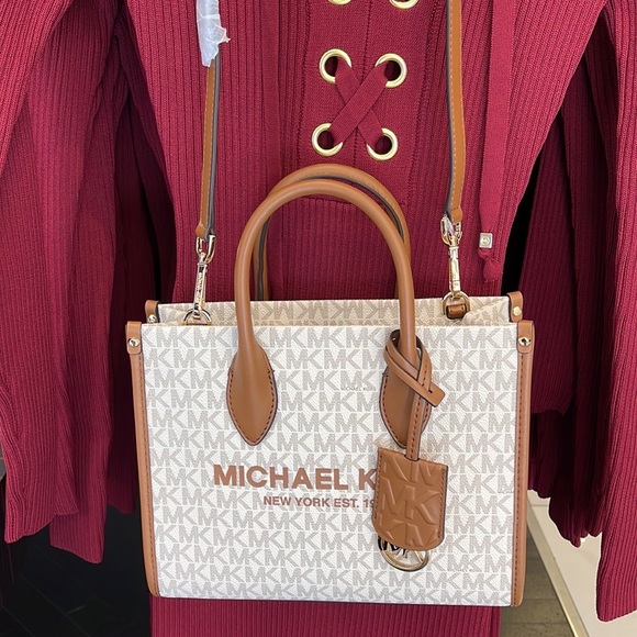 Michael Kors Mirella Small Shopper Top Zip Crossbody Bag Vanilla Logo MK - Picture 14 of 16